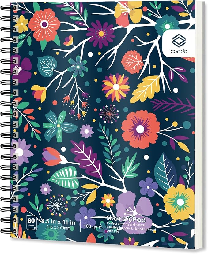 conda 8.5"x11" Sketch Book, 80 Sheets (68 lb/100gsm), Spiral Bound Artist Sketch Pad, Durable Acid Free Drawing Paper for Drawing Painting