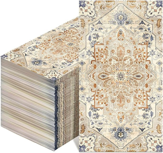 Yeaqee 100 Pcs Vintage Boho Napkins Paper Guest Towels 2 Ply Decoupage Napkins Disposable Decorative Hand Towel for Bathroom Kitchen Fall Wedding Party Dinner(Orange and Cyan)
