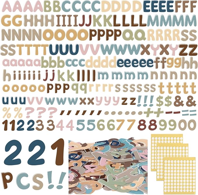 221 Pcs Bulletin Board Letters Round Alphabet Number Punctuation Symbol Combo Letter Cutouts Classroom Decoration for School Classroom Chalkboard Poster Board(Boho Round)