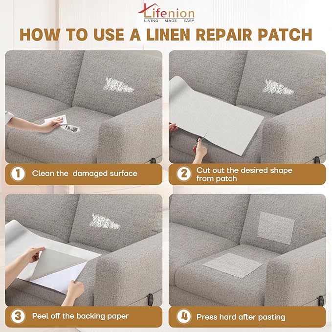 Fabric Repair Patches, Linen Self-Adhesive Fabric Repair Tape, Strong Sticky Linen Patch for Sofas, Tote Bags, Clothing, Car Seats, Furniture（Medium Grey, 3.5X79 inch）