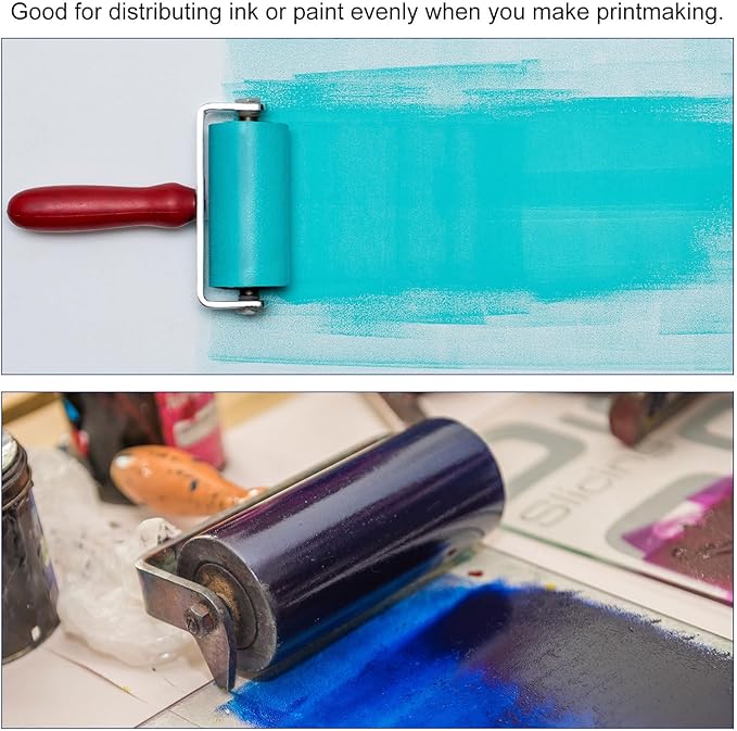 PATIKIL 4 Inch Acrylic Roller Brayer, Clay Rolling Pin Tools with Steel Handle for Wallpaper Printing Printmaking Ink Stamping Tape Construction