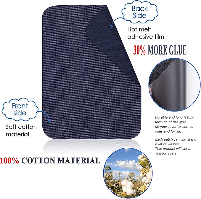 12PCS Fabric Iron on Patches Inside & Outside Strong Glue 100% Cotton Repair Patch for Clothes Pants Mending and Decorating, Red
