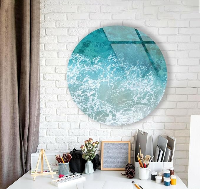 My Photostation.com 24''(60cm) Diameter Sea Waves Round Glass Wall Art Tempered Glass Printing Wall Decor Large Wall Art Wall Hangings