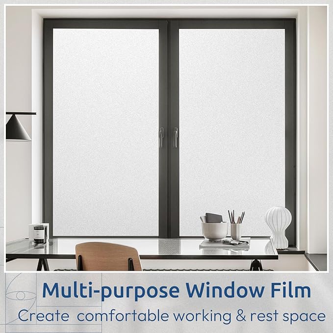 rabbitgoo Window Privacy Film, Non-Adhesive Frosted Glass Window Film for Bathroom, Static Cling Heat Blocking Stickers for Home Indoor Opaque Frosting Coverings House Tint, Matte White 23.6" x 157"