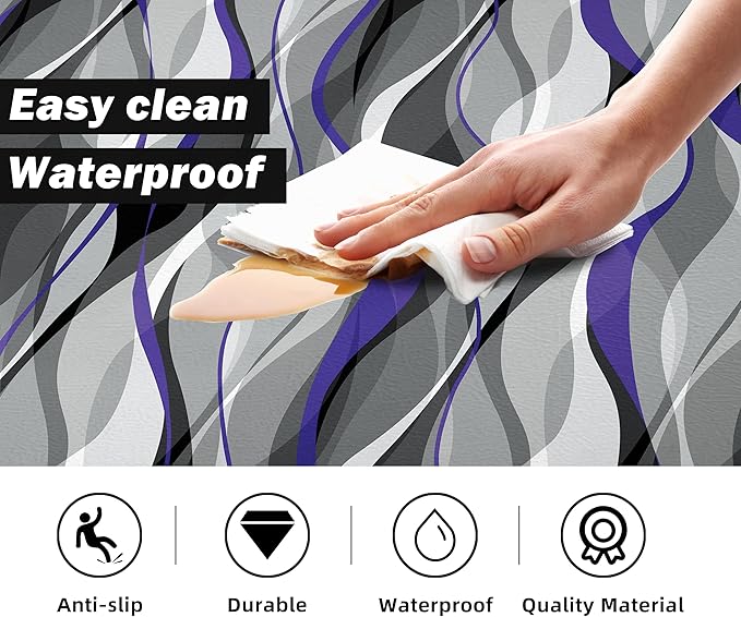 Kitchen Mats for Floor Modern Abstract kitchen rugs Grey and Purple Stripe Anti Fatigue Kitchen Mats Waterproof Floor Mats Cushioned Non-Skid Standing Mats for Kitchen, Set of 2,17.3 x 28+17.3 x 47