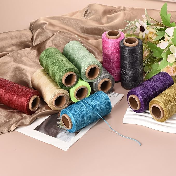 MECCANIXITY Waxed Thread,284 Yard 0.8mm 150D Flat Wax Thread Polyester Waxed String for Leather Sewing Hand Weaving Book Binding Home Decoration,Deep Green