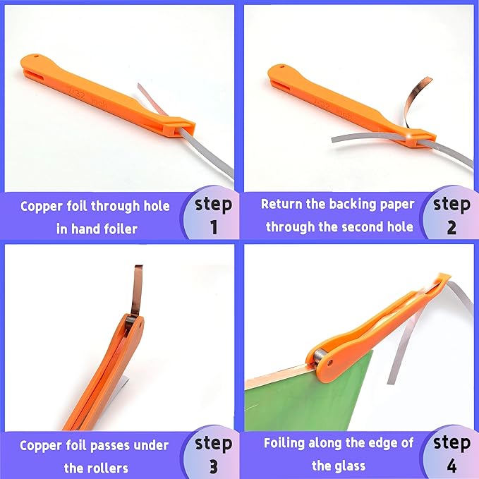 Copper Foil Hand Foiler for Stained Glass, 7/32" and 1/4" Hand Foiler Tool Kits, Orange