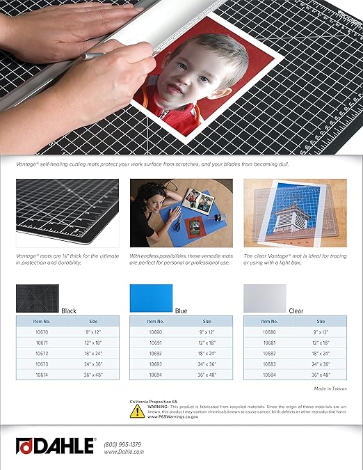 Dahle Vantage 10684 See-Through Premium Self-Healing Cutting Mat, 36"x48", 1/2" Grid, 5 Layers for Max Healing, Perfect for Crafts & Sewing, Clear