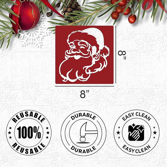 Christmas Stencils for Crafts Reusable 8” Large Christmas Stencil Santa Snowman Gnome Holiday Drawing Templates for Painting on Wood Doormat Fabrics Window Decor