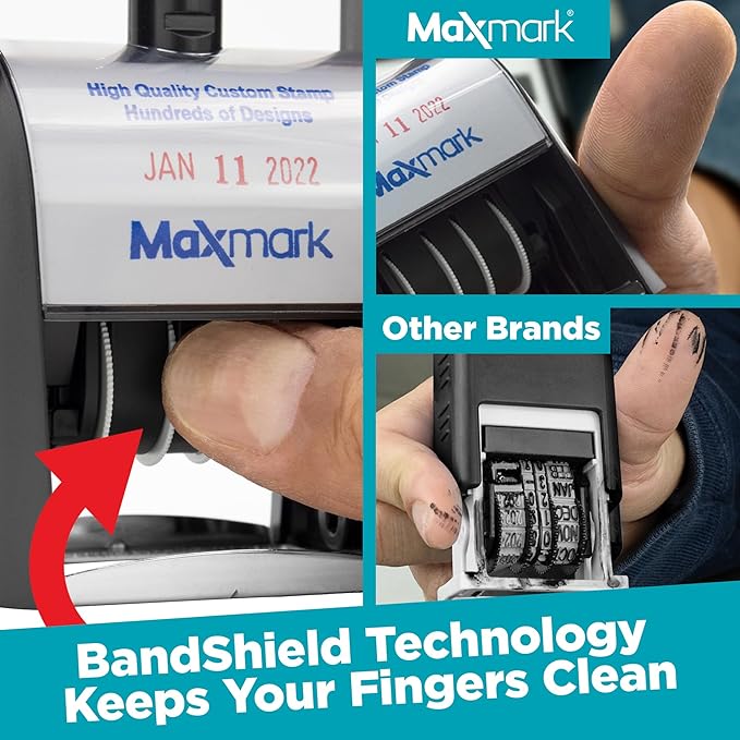 MaxMark Heavy Duty Self Inking Date Stamp with Phrase Completed - 2 Color Blue/Red Ink