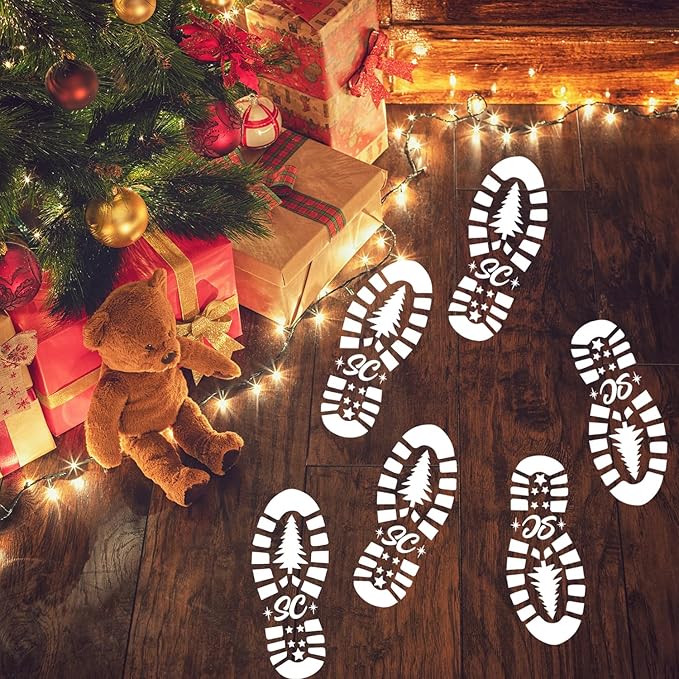 Christmas Stencils for Crafts Reusable 8” Large Christmas Stencil Santa Snowman Gnome Holiday Drawing Templates for Painting on Wood Doormat Fabrics Window Decor