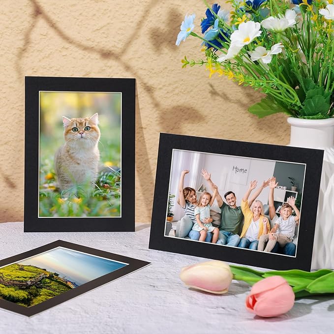 Prudiut 15 Pack 5x7 Black Picture Mats, Frame Mattes for 4x6 Pictures Display Photo Frame Mat Core Bevel Cut Mat Board Show Kit for Photos, Prints, Artworks