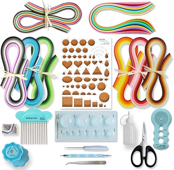 JUYA Paper Quilling Kit with Blue Tools 960 Strips Board Mould Crimper Coach Comb (Paper Width 3mm)
