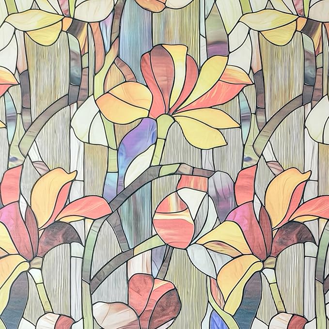 Window Privacy Film, Frosted Glass Decorative Static Cling, Removable Sun Blocking Vinyl Covering, Window Film for Home Kitchen Living Room Bathroom, Glazed Flower Shadows, 17.5" x 78.7 "
