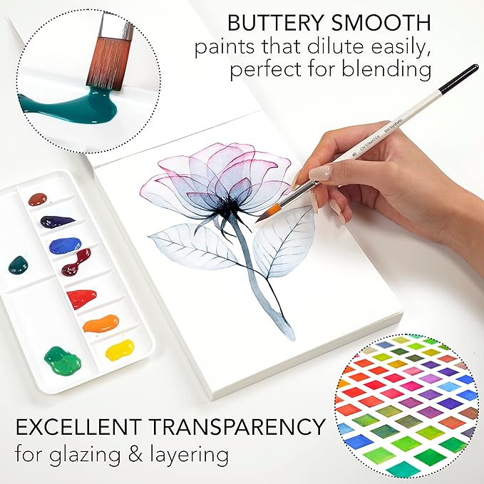 CHROMATEK Watercolor Paint Set - 84 Piece Kit for Adults, Beginner & Professional Artists - 48 Tubes (12ml), 25 Page Sketch Paper Pad, 8 Painting Brushes, Aquapen, Palette, Masking Tape - Art Supplies