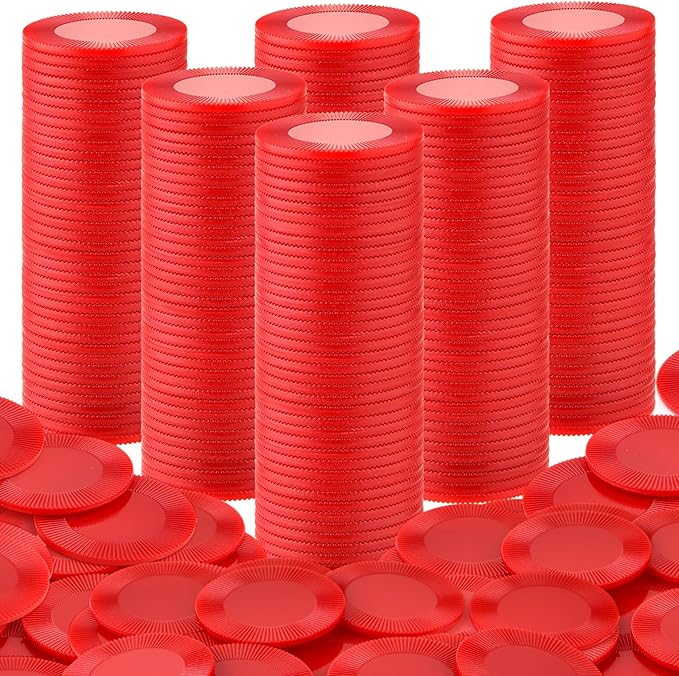 Coopay 1000 Pieces Plastic Poker Chips, Bingo Chips Bulk Learning Counters Disks Poker Card Game, Counting Markers for Math Practice, Game Tokens and Teaching Rewards, 25 mm/ 1 Inch (Red)