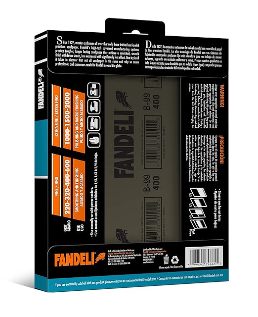 Fandeli | Waterproof Sandpaper | 2000 Grit | 25 Sheets 9'' x 11'' | For Car Polishing, Wooden Furniture Sanding and Metal Sanding | Water Resistant