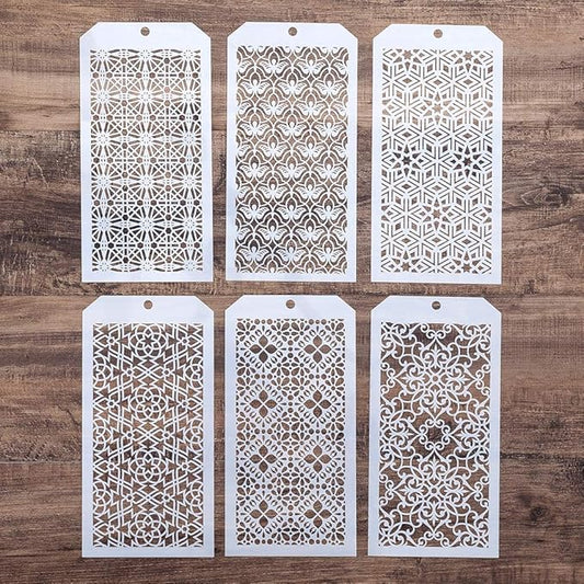 DIY Decorative Stencil Template for Scrapbooking Painting on Wall Furniture Crafts,Set of 6 (Seamless Vertigo)