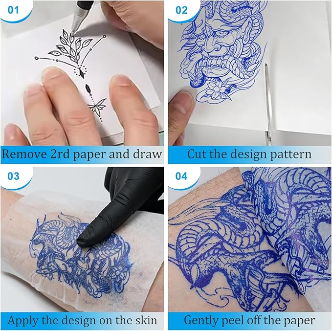 Tattoo Transfer Paper 100 Sheets, Thermal Stencil Paper for Tattooing A4 Professional Tracing with Crisp Transfer 4 Layer Stencil Paper 8.27" x 12" Tattoo Supplies for Studios & Beginners