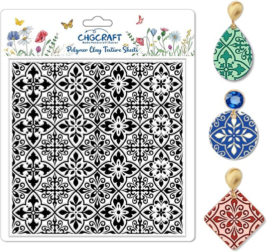 CHGCRAFT Mandala Pattern Polymer Clay Texture Sheet Retro Tile Pattern Silicone Texture Mat for Polymer Clay Making Earrings Jewelry DIY Crafts 5.5 × 5.5 Inch