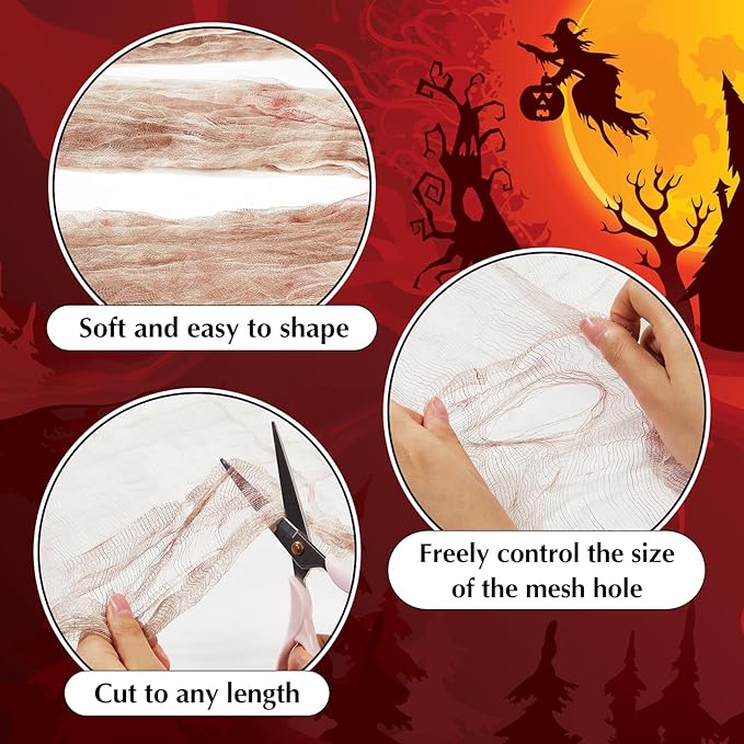 Boao Halloween Cheese cloth 70.87 x 196.85 Inch Light Bloody Cheesecloth Roll for Crafts Large Cotton Muslin Gauze Fabric for Halloween Outdoor & Indoor Spooky Decoration
