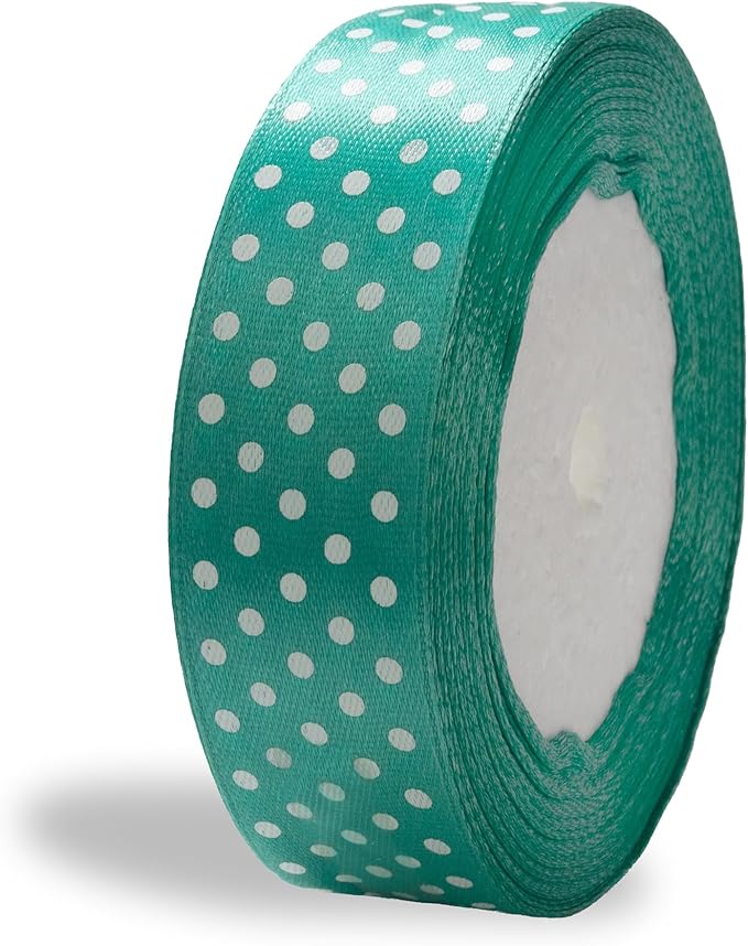 Ribbon 1 inch Mint with White Polka Dots Ribbons for Crafts Gift Ribbon Satin Solid Ribbon Roll 1 in x 25 Yards