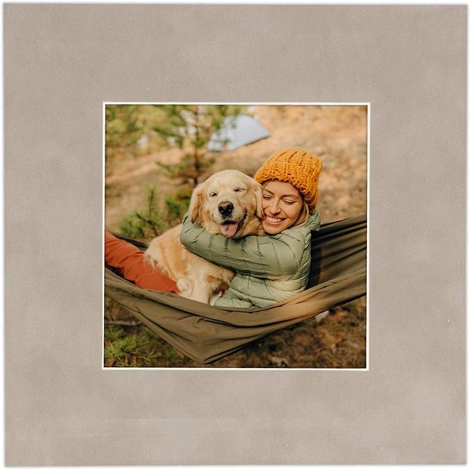 8x10 Mat Bevel Cut for 5x8 Photos - Acid Free Light Grey Suede Precut Matboard With Backing Board and Crystal Clear, Self Seal Photo Mat Bag - For Pictures, Photos, Framing - 4-ply Thickness