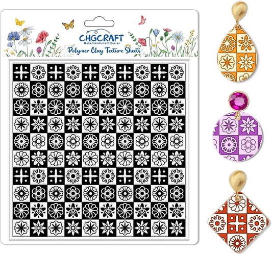 CHGCRAFT Lattice Pattern Polymer Clay Texture Sheets Geometric Flowers Silicone Texture Stamp Clay Texture Mat Modeling Pattern Pad Sheets for Jewelry and Earrings Tools, 5.5x5.5 inch