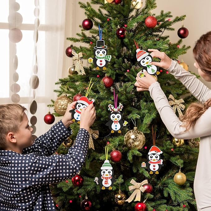 Fennoral 12 Pack Penguin Crafts for Kids Make You Own Penguin Foam Christmas Ornaments DIY Arts and Crafts for Kids Girls Boys Chirstmas Party Supplies Winter Xmas Tree Decoration