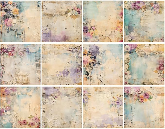 Vintage Floral Scrapbook Paper Pad Flower Patterned Paper 6×6,24 Sheets Single-Sided Scrapbooking CardStock Papers Pad for Holiday Cardmaking DIY Origami Journaling.