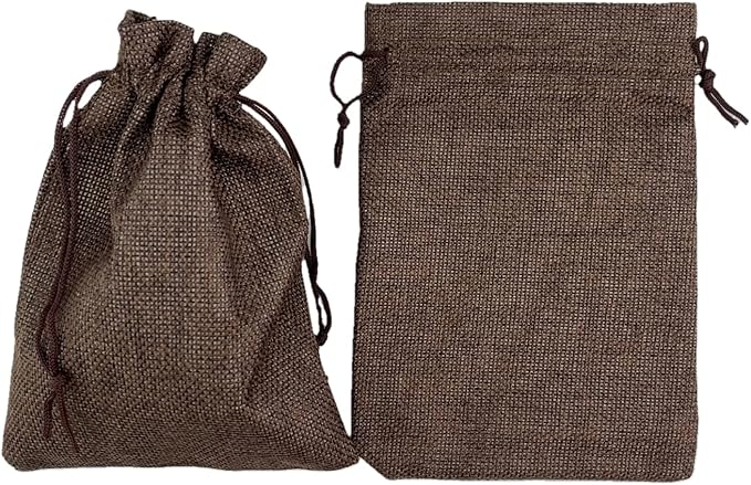 Palmhomee Pack of 25 Burlap Gift Bags with Drawstring Linen Jewelry Pouches Wedding Hessian Jute Bags for Birthday and Treat Pouches Party Wedding Favors Gift (5x7 Inch, Coffee)