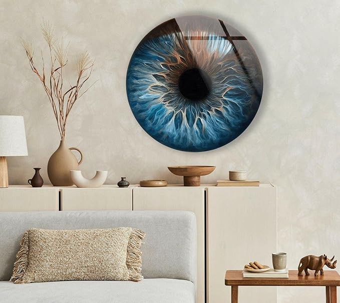 My Photostation.com 39,4''(100cm) Diameter Eye Round Blue Glass Wall Art Tempered Glass Printing Wall Decor Large Wall Art Wall Hangings