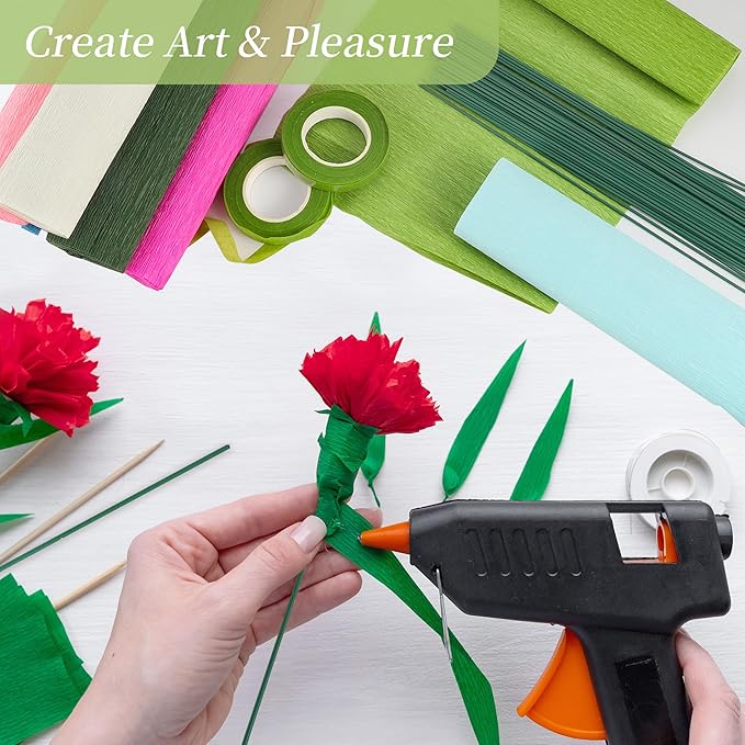 72Pcs Crepe Paper Flower DIY Kits, 20 Colors Crepe Paper Rolls 8.2ft Long 9.84 Inch Wide, 50 Pcs Green Floral Iron Wire and 2 Roll Green Tape for Birthday Parties Weddings Festival Decoration
