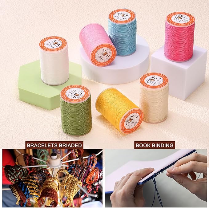 uxcell Round Leather Sewing Waxed Thread, 55m / 60 Yards Polyester Wax String, 0.80mm Wax Stitching Cord for Leather Crafts, Bookbinding, Bracelets Braided, Dark Brown, 2pcs