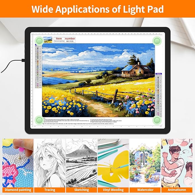 Elice Magnetic A3 Light Board for Diamond Painting, Ultra-Thin Tracing LED Light Box with Side Buttons, Super Bright Diamond Art Light Pad, Light Table for Drawing, Sketching, Weeding Vinyl - Black