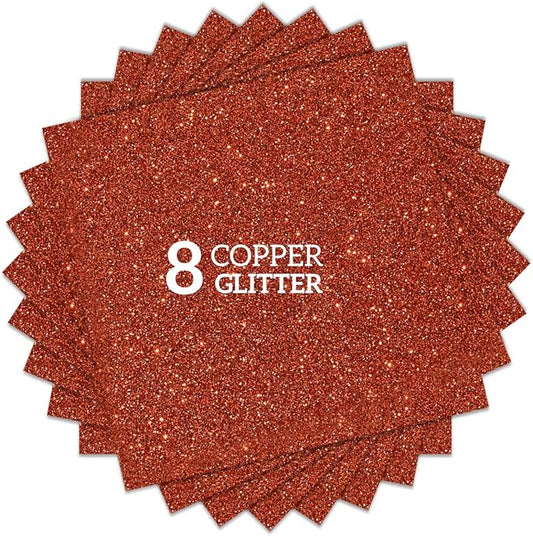 Copper Orange Glitter HTV Heat Transfer Vinyl Bundle 8 sheets-12 x12 Iron on Vinyl for T Shirts Hats Clothing Compatible with Cricut Cameo Heat Press Machine