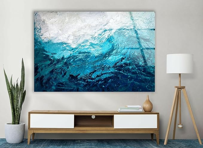 My Photostation.com 28Wx18H'' Blue Waves Abstract Glass Wall ArtTempered Glass Printing Wall Decor Large Wall Art Wall Hangings