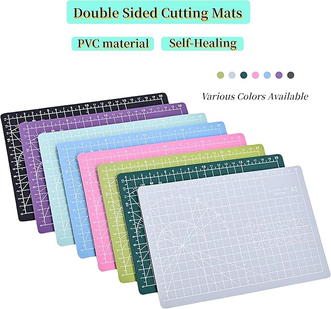 A5 Self-Healing Cutting Mat, Small Cutting Mat, Professional Double Sided Durable Cuttings Mats, Great for Hop Scrapbooking, Quilting, Fabric, Sewing Craft Projects (Green, A5)