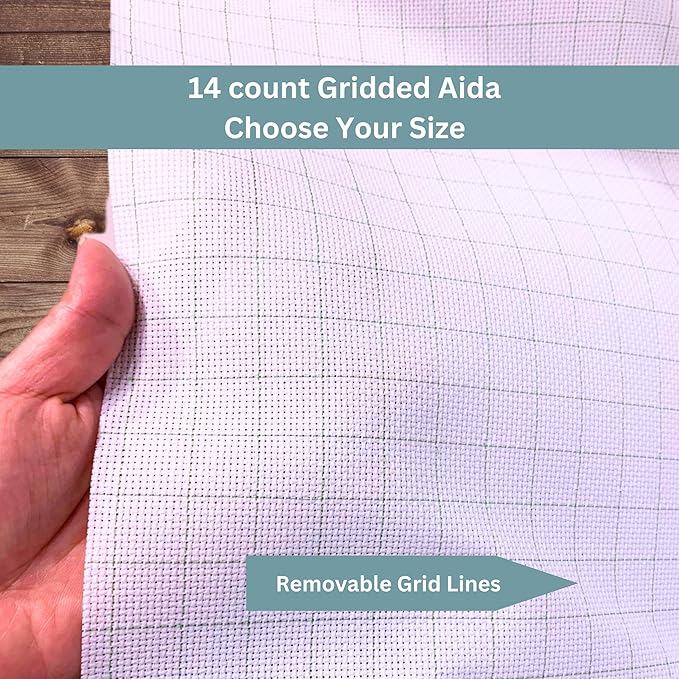 2 Sheets of 14 Count Pre-Gridded Aida Cloth – 28 x 28 Inch White with Green Guidelines Pre-Cut Fabric Squares – Cross Stitch Fabric – 100% Cotton – Ideal for Needlework – The Knotty Unicorn