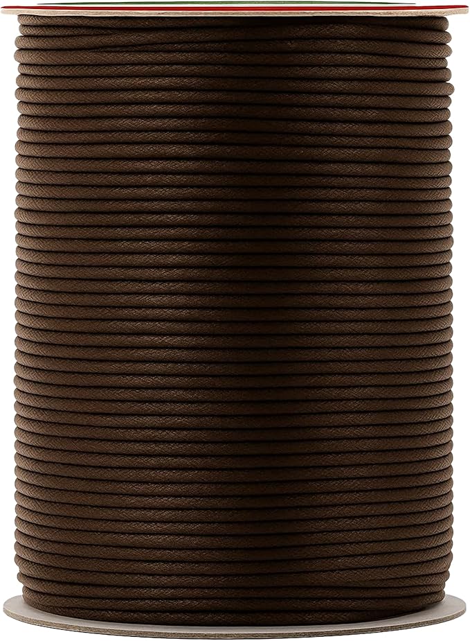 Mandala Crafts 2mm 109 Yards Bistre Brown Cotton Waxed Cord for Jewelry Making Bracelet Cord Waxed String - Beading String Thread Jewelry Cords for Necklaces String