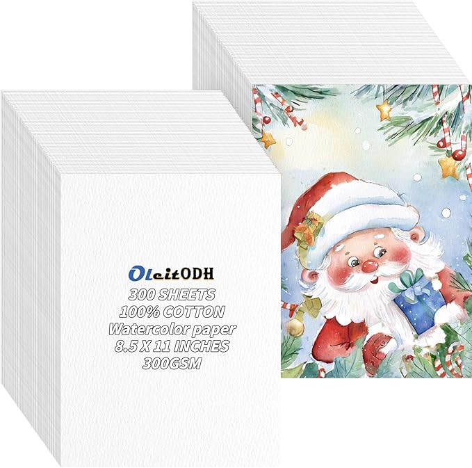 300 Sheets Cotton Watercolor Paper Bulk -140LB/300GSM Art Paper-8.5 x 11 inch Painting & Craft Paper, Finger Paints, Watercolor, Tempera, Drawing, Art Room & Home School Crafts