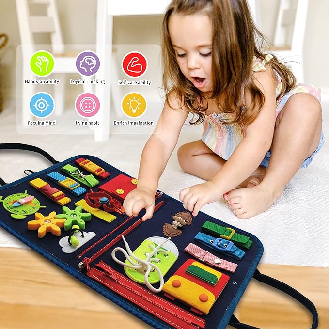 Busy Board - Dinosaur Montessori Toys for 3 4 5 Year Old - Sensory Toys for Autistic Children - Toddler Travel Toys - Busy Book for Toddlers Activities as Boys Girls Gift