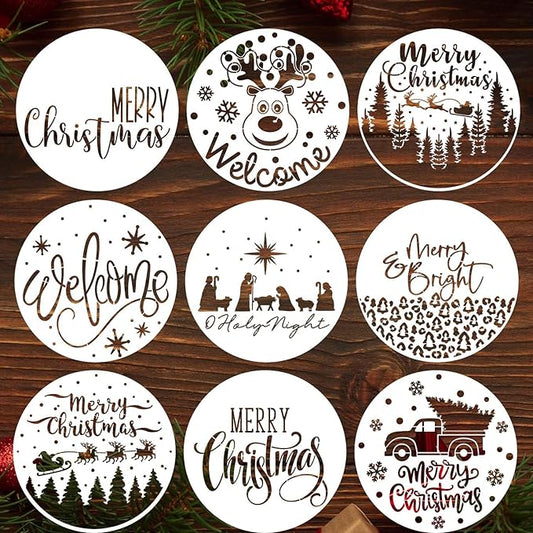 Christmas Stencils for Painting on Wood 12” Merry Christmas Stencil Holiday Stencils Drawing Templates for Door Hanger Porch Wreath Decor