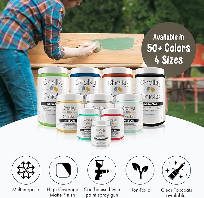 Chalky Chicks All-in-One Chalk Paint for Furniture or Cabinet - 32 Fl Oz - Matte Finish Beachwood (Brown/Gray) for Metal, Wood Furniture Paint - No Sanding All-in-One for Home Decor & Crafts, USA Made