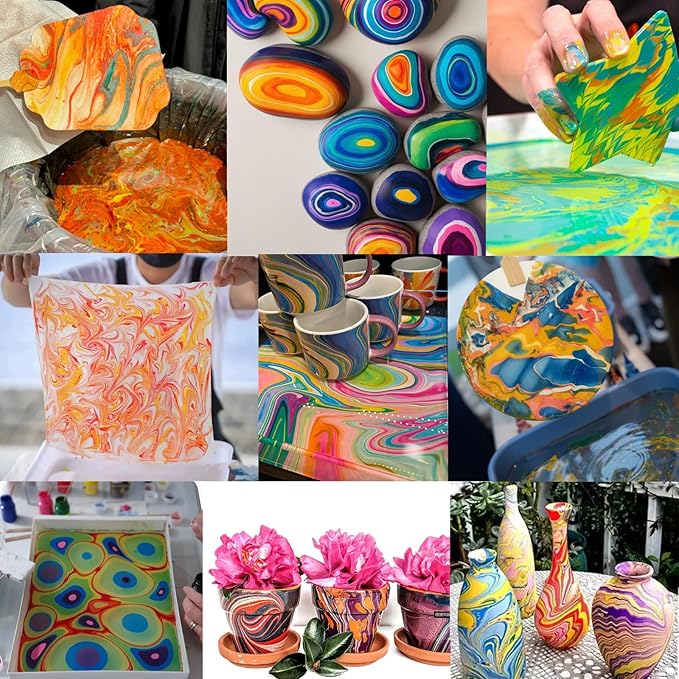 JAJADO 27 Pcs Water Marbling Paint Kit, Water Paint Marbling Ink & Turkish Marble Pattern Acrylic Pouring Floating Paint Art & Crafts Gifts for Christmas, Halloween, Birthday
