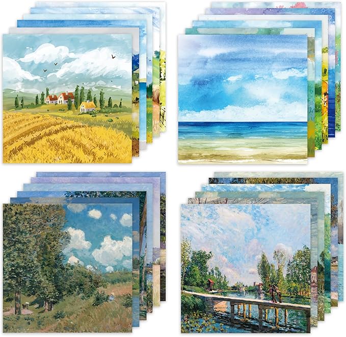 48 Sheets 24 Designs Scrapbook Paper Pad, 6"×6" Single-Sided Decopodge Craft Cardstock Paper, Scrapbooking DIY Decorative Background Cardmaking Supplies.Paintings&Landscape
