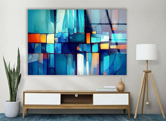 My Photostation.com Round 31,5'' Blue Vibrant Stained Glass Wall ArtTempered Glass Printing Wall Decor Large Wall Art Wall Hangings