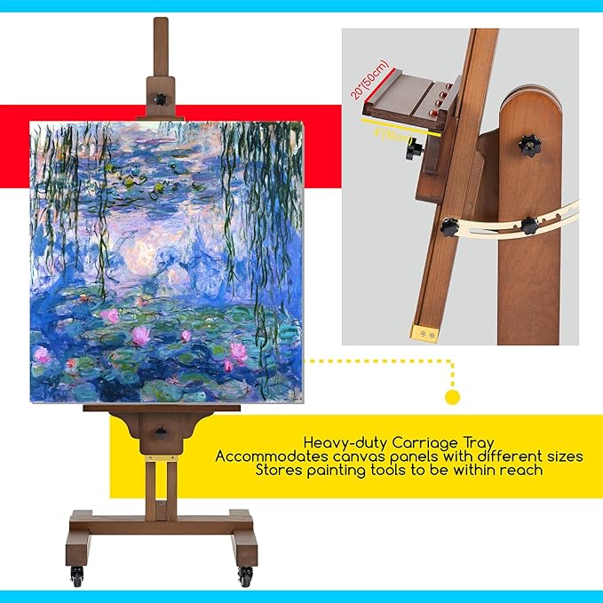 MEEDEN Extra Large Painting Easel: Solid Beech Wood Artist Studio Easel - Professional Art Easel Stand for Adults - Adjustable Movable Tilting Easels for Canvas up to 71"