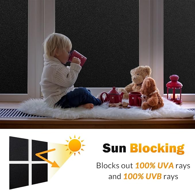 rabbitgoo Blackout Window Film, Sun Heat Blocking Privacy Cover for Glass, Removable Opaque Room Darkening Dark Black Out Window Covers Tint Shades for Home Day Sleep Light Blocker 29.5 x 157 Inches