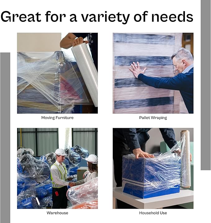PSBM High Performance Pallet Stretch Wrap, 4 Pack Plastic Moving Wrap in 18 Inch x 1500 Feet, 47 Gauge, Clear Packing wrap for moving, Ideal for Furniture Wrapping for moving purposes